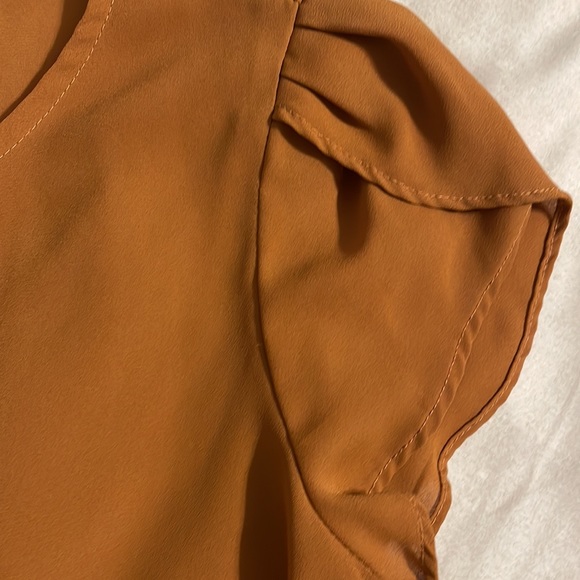 SHEIN - Camel Sheer Tie Short Sleeve Blouse - Small - Picture 5 of 7